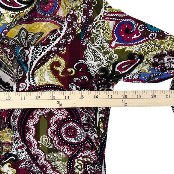 Chicos Women's Petite Small O Paisley Print Ruffle Blouse Multicolor 3/4 Sleeve - Picture 7 of 8